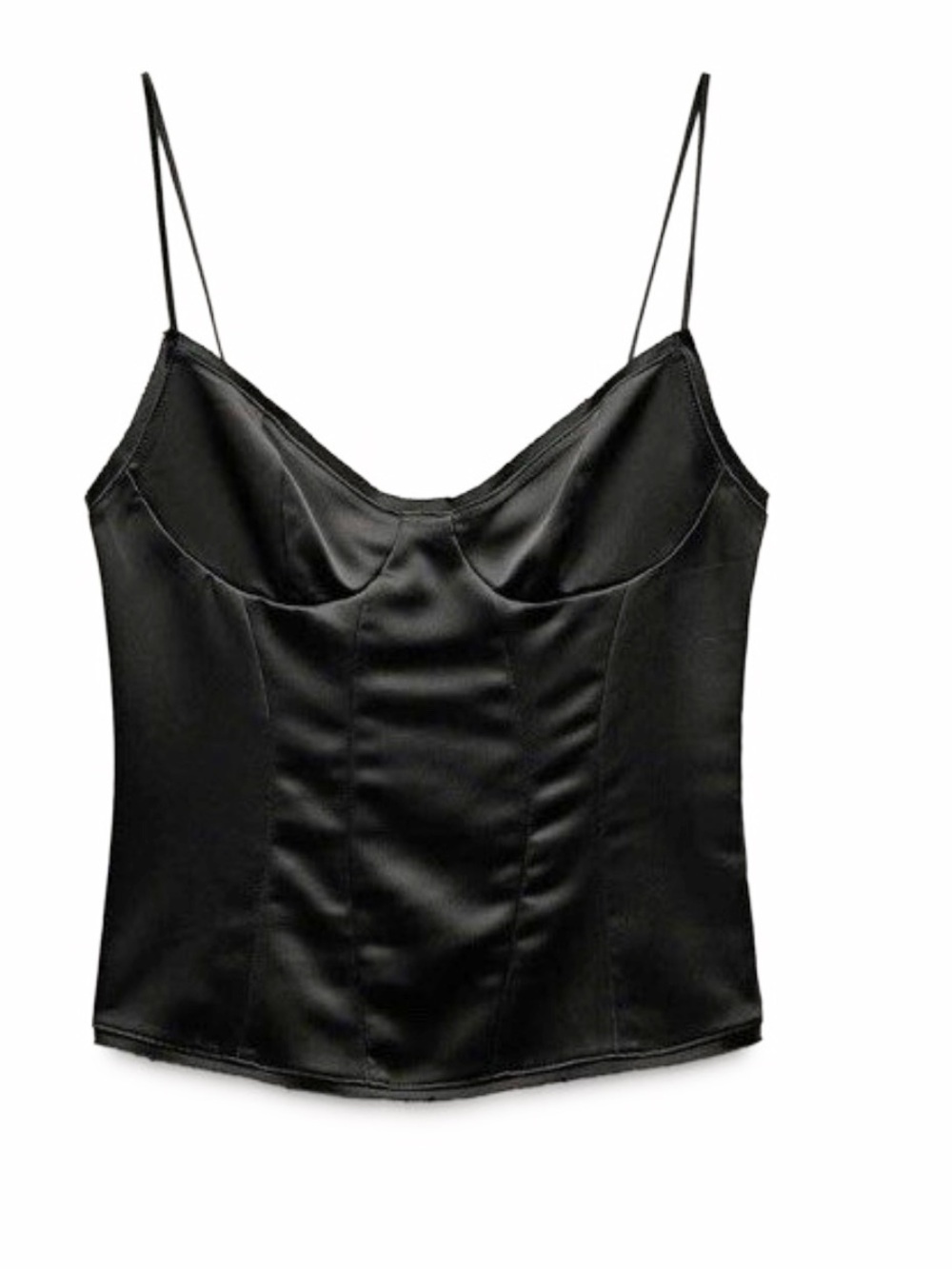 ZARA Black Satin Corset Cami Top Bustier Medium Sweetheart Neck Adjustable Strap